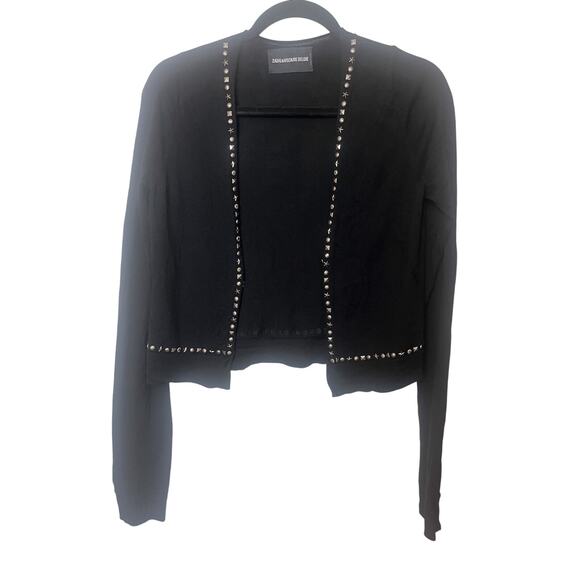 Zadig & Voltaire Deluxe Black Marla Stud Merino Wool Cardigan Sweater Small - Picture 1 of 8